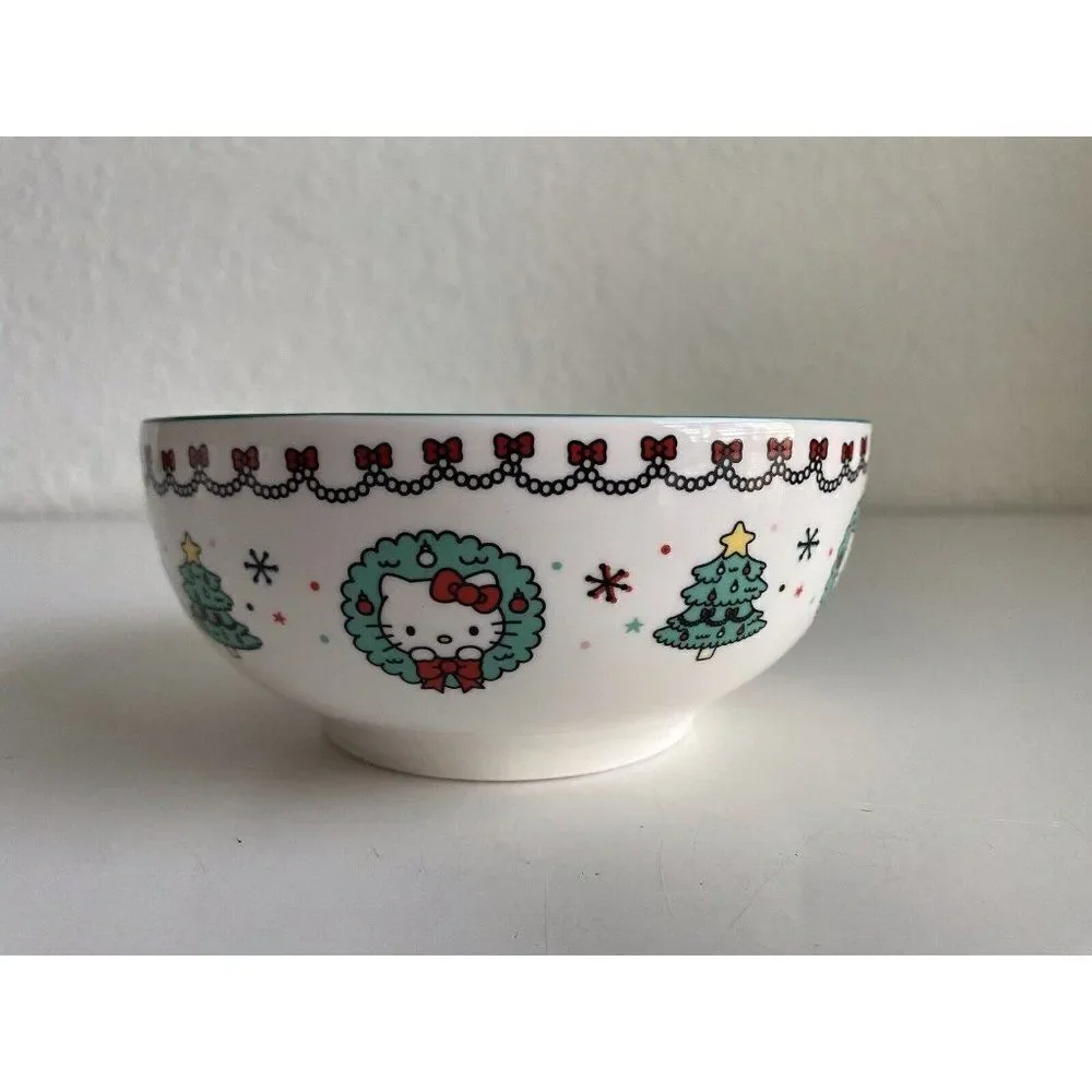 Set Of 3‎ Sanrio Hello Kitty Ceramic 27 Oz Bowl Christmas Tree Dress Snowflake